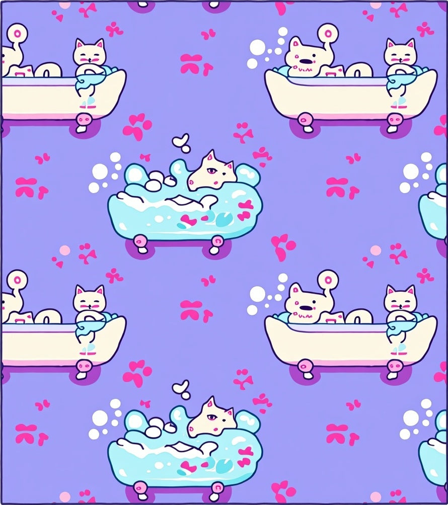 Cute bath time cats with paw prints Rug