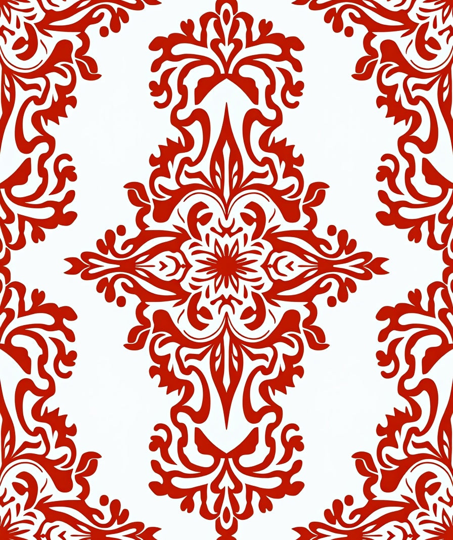 Crimson Floral Medallion Damask Rug