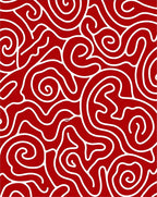 Crimson White Swirl Organic Line Art Rug
