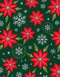 Red Poinsettia Snowflake Holiday Emerald Rug
