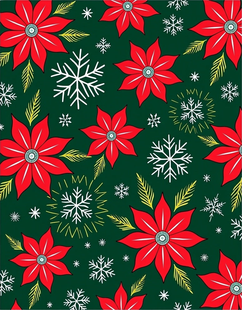 Red Poinsettia Snowflake Holiday Emerald Rug