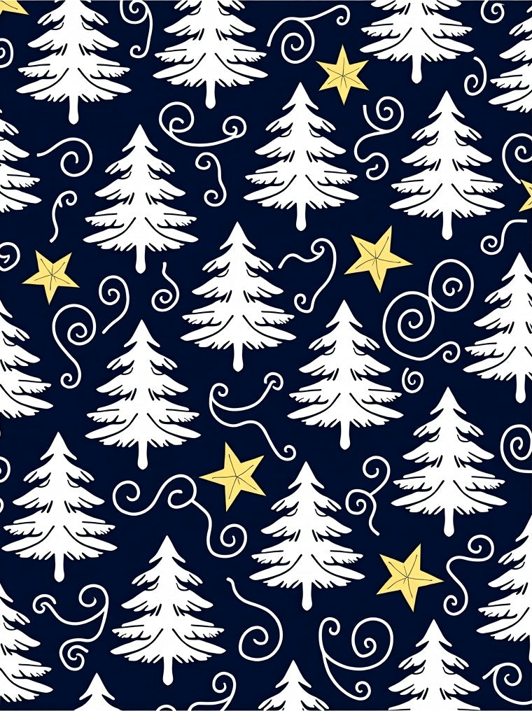 White Pine Trees Yellow Stars Navy Rug