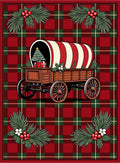Christmas Wagons on Red Plaid Rug