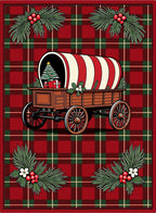 Christmas Wagons on Red Plaid Rug