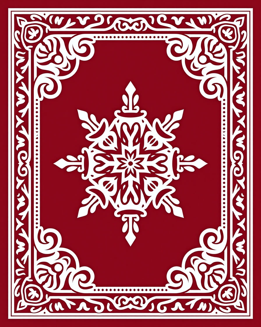 Crimson Snowflake Arabesque Frame Rug