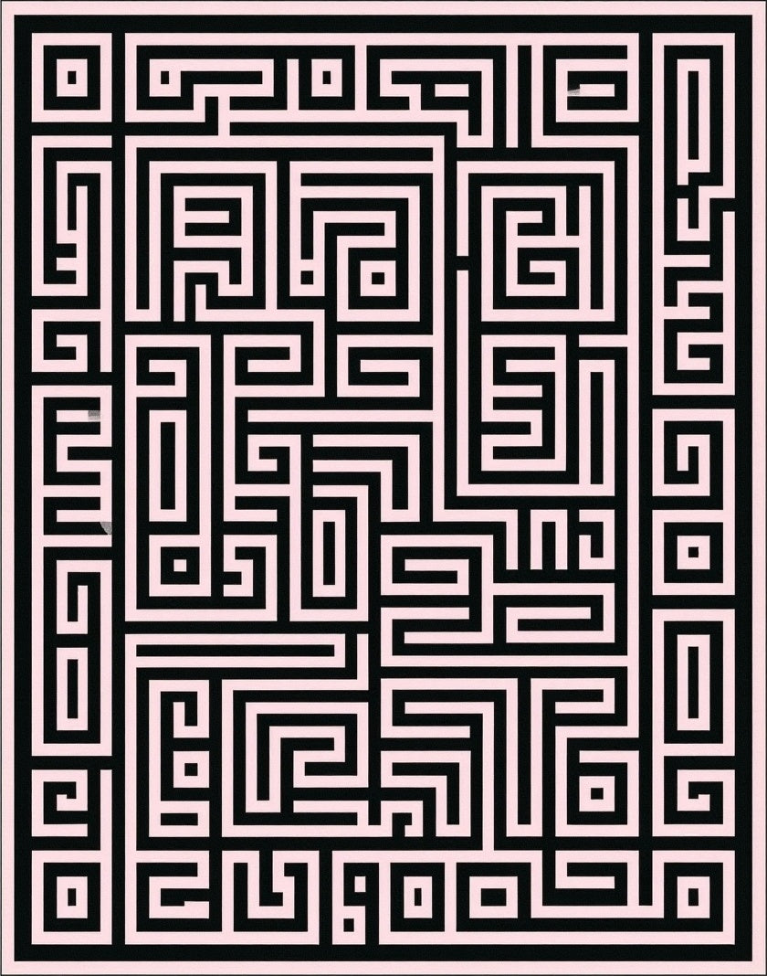 Black Pink Geometric Maze Puzzle Rug