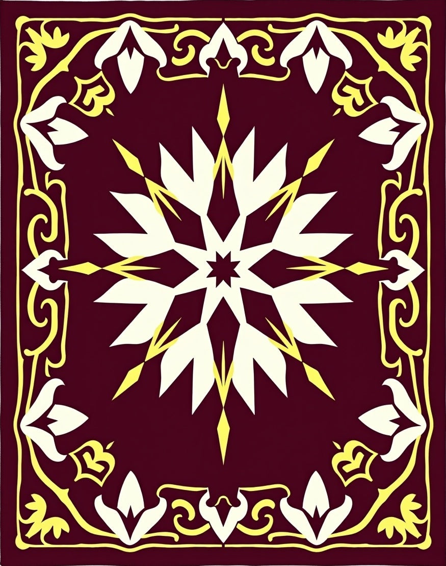 Deep Red Starburst Floral Edged Rug