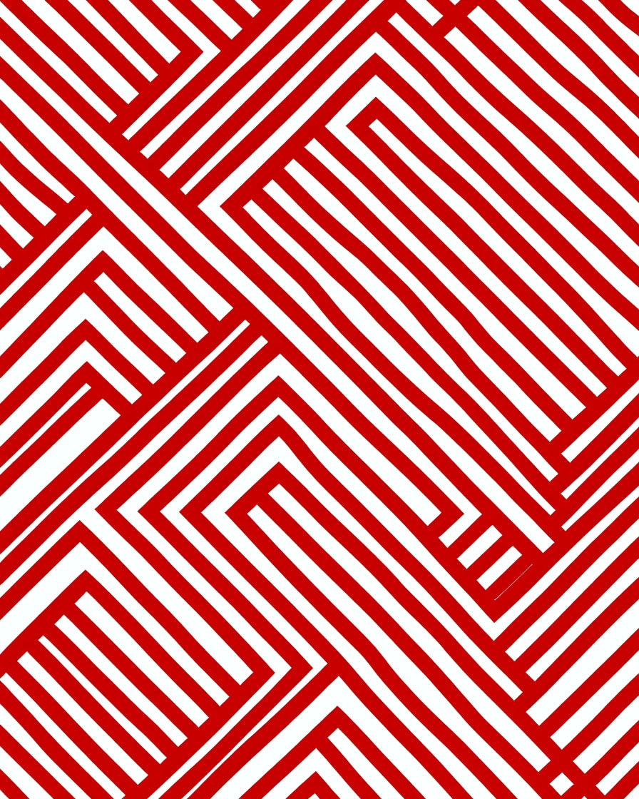 Crimson White Interlocking Geometric Rug