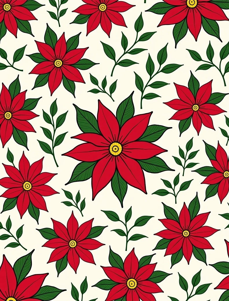 Vibrant Red Poinsettia Floral Medallion Rug