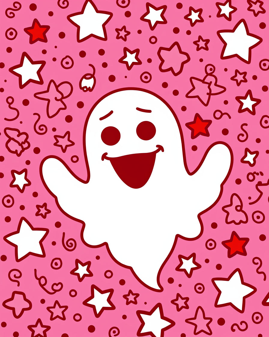 Playful Pink Ghost Star Mix Rug