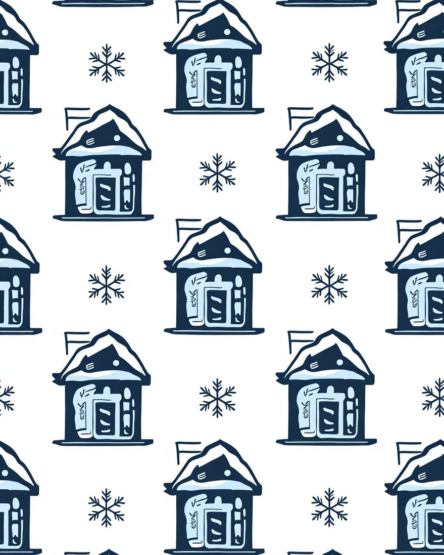 Winter Snowy Village Houses Snowflakes Rug