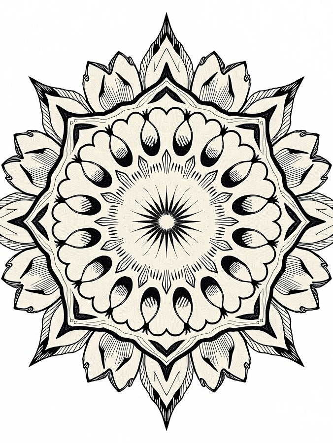Ornate Black White Mandala Flower Rug