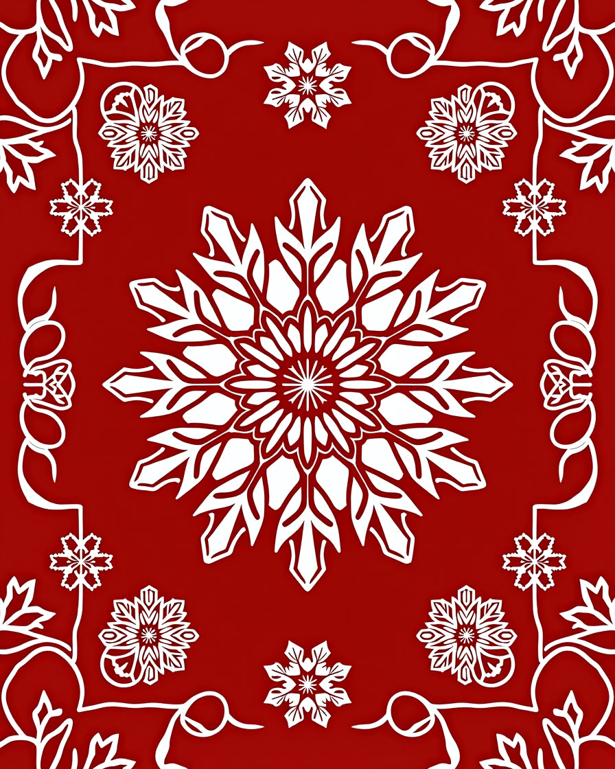 Holiday Red White Snowflake Burst Rug