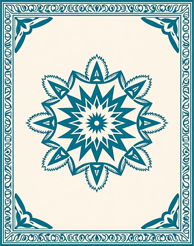 Teal Medallion Ivory Border Rug