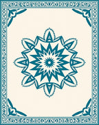 Teal Medallion Ivory Border Rug