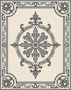 Cream Traditional Gray Floral Medallion Rug