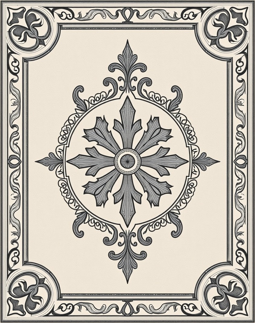 Cream Traditional Gray Floral Medallion Rug