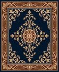 Classic Brown Floral Medallion Navy Rug