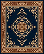Classic Brown Floral Medallion Navy Rug