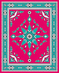 Vibrant Pink Turquoise Floral Border Rug