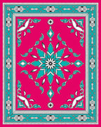 Vibrant Pink Turquoise Floral Border Rug