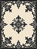 Ornate Black Floral Centerpiece Ivory Border Rug
