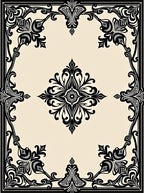 Ornate Black Floral Centerpiece Ivory Border Rug
