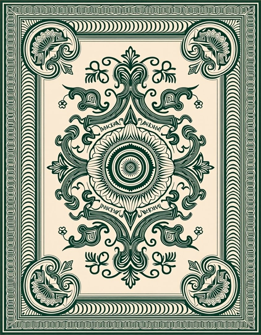 Emerald Green Vintage Medallion Scroll Rug