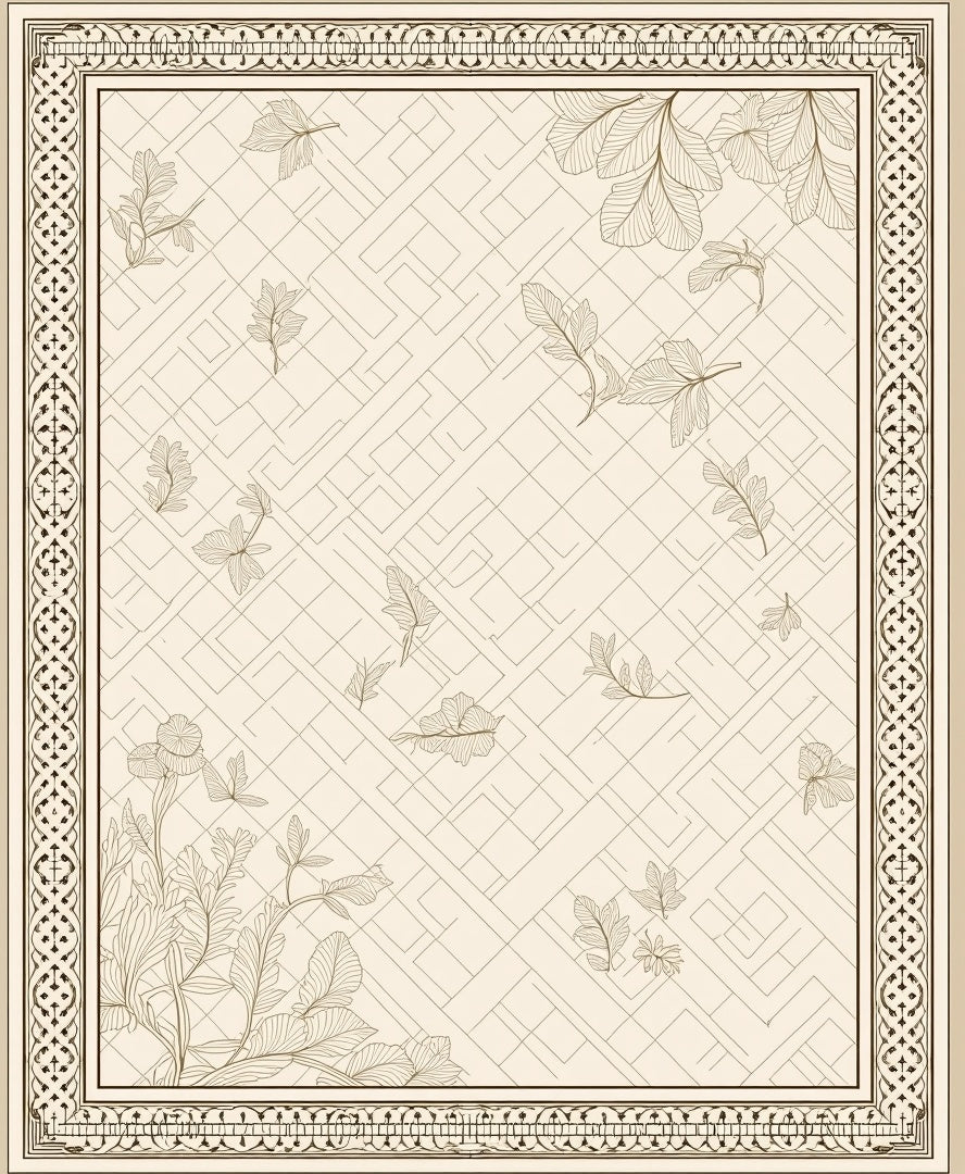 Cream and Brown Botanical Geometric Rug