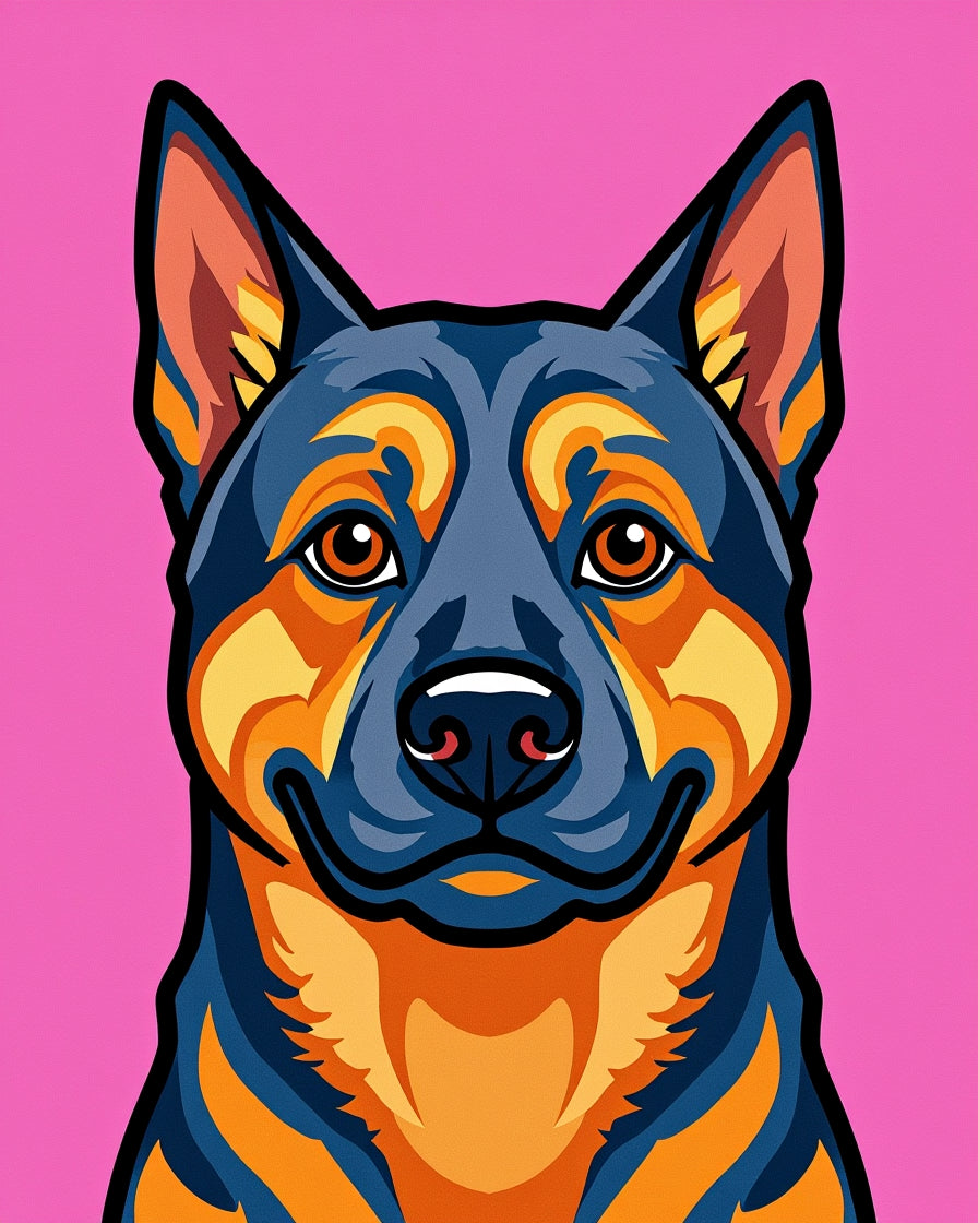 Vibrant Blue Orange Dog Portrait Rug