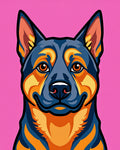Vibrant Blue Orange Dog Portrait Rug