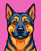 Vibrant Blue Orange Dog Portrait Rug