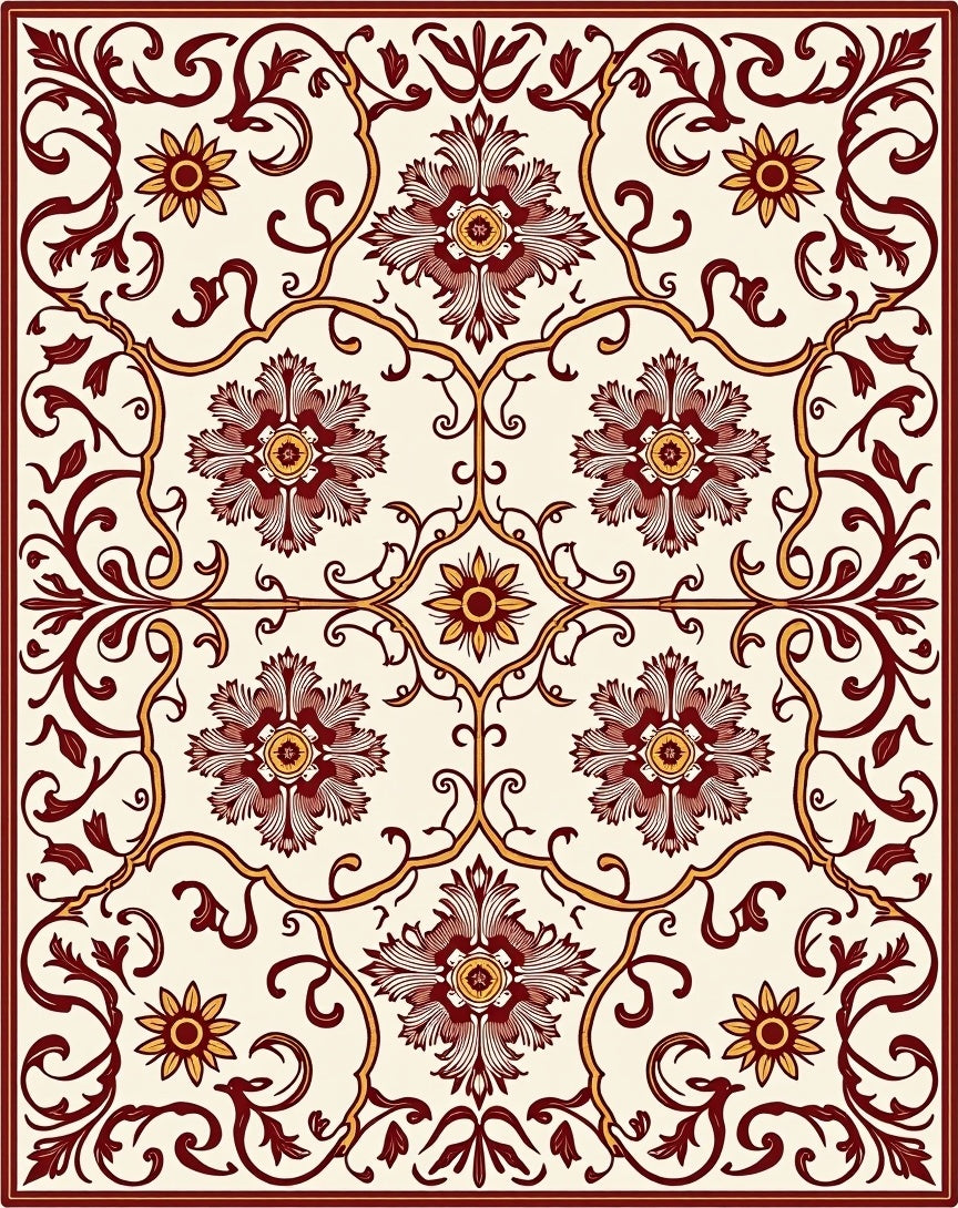 Crimson and Gold Vintage Floral Medallion Rug