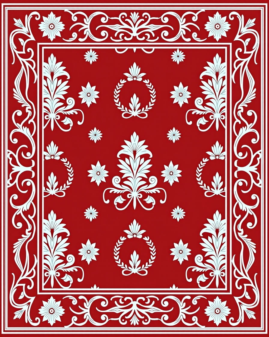 Crimson White Floral Laurel Medallion Runner Rug