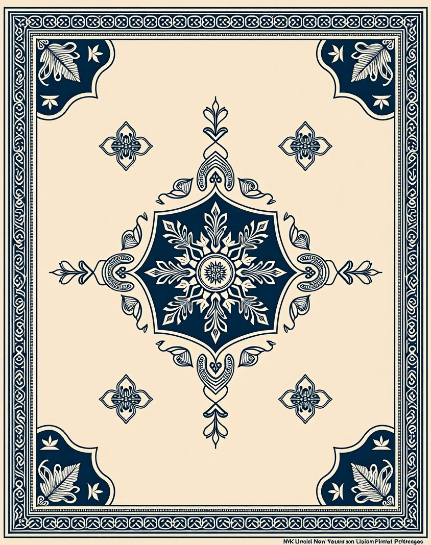 Elegant Navy Blue Floral Medallion Rug