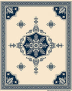 Elegant Navy Blue Floral Medallion Rug