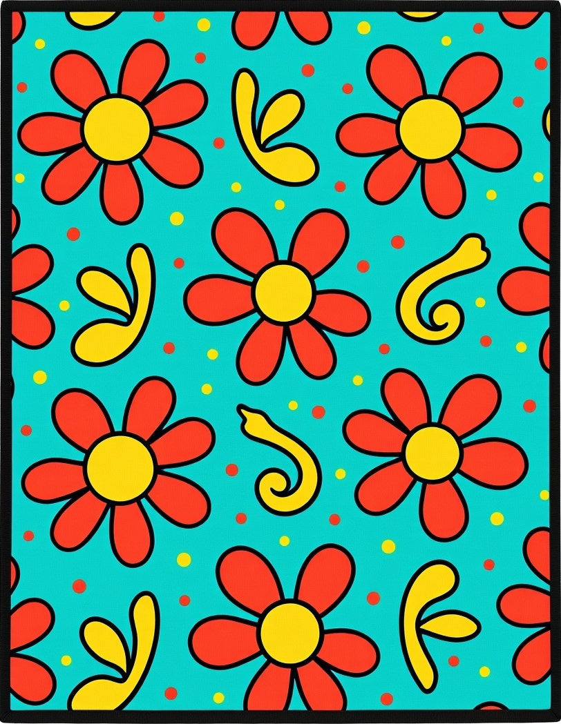 Retro Red Yellow Flower Medallion Rug