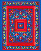 Vibrant Red Floral Butterfly Court Rug