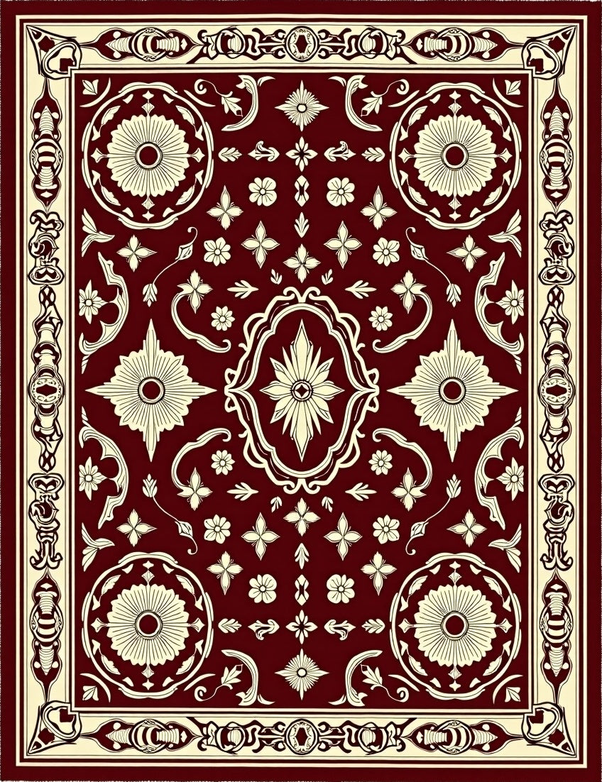 Crimson Ivory Ornate Medallion Rug