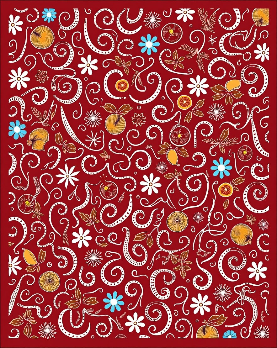 Red Floral Fruit Swirl Tapestry Rug