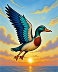Vibrant Teal Duck Sunset Flight Rug