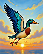 Vibrant Teal Duck Sunset Flight Rug
