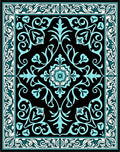 Black Aqua Floral Border Medallion Rug