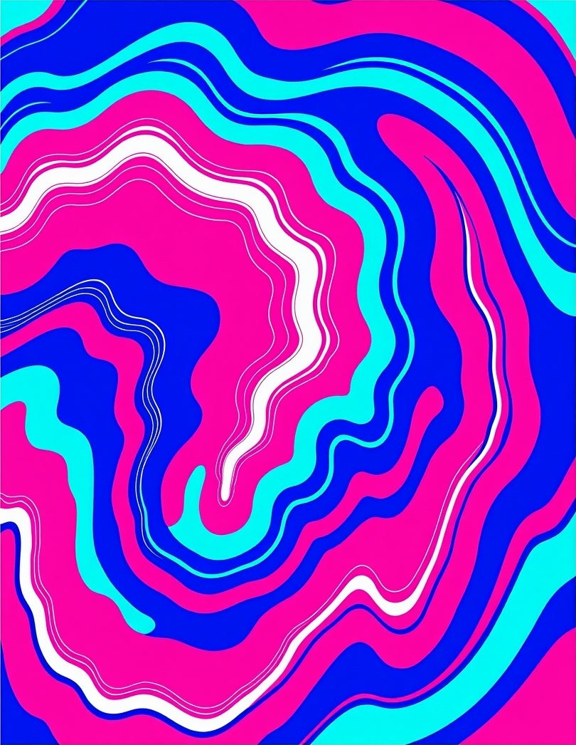 Vibrant Pink Blue Swirling Lines Rug