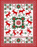 Red Green Reindeer Poinsettia Medallion Rug