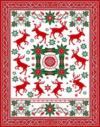 Red Green Reindeer Poinsettia Medallion Rug