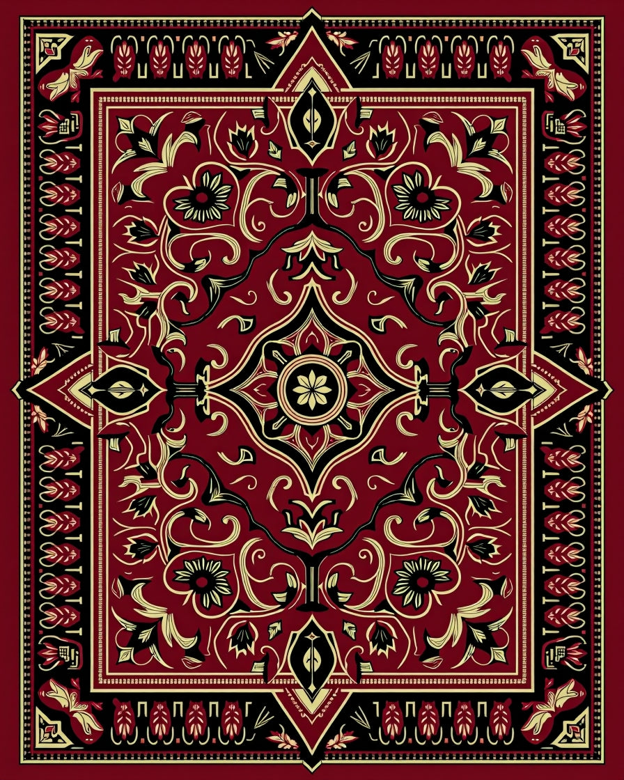Deep Red Floral Medallion Kaleidoscope Rug