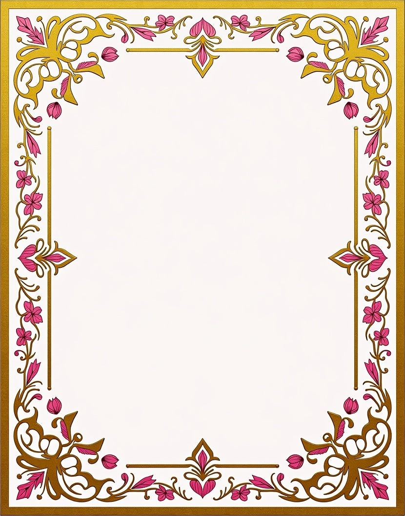Golden Pink Floral Vine Border Rug