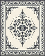 Dark Gray Scrollwork Medallion Cream Rug