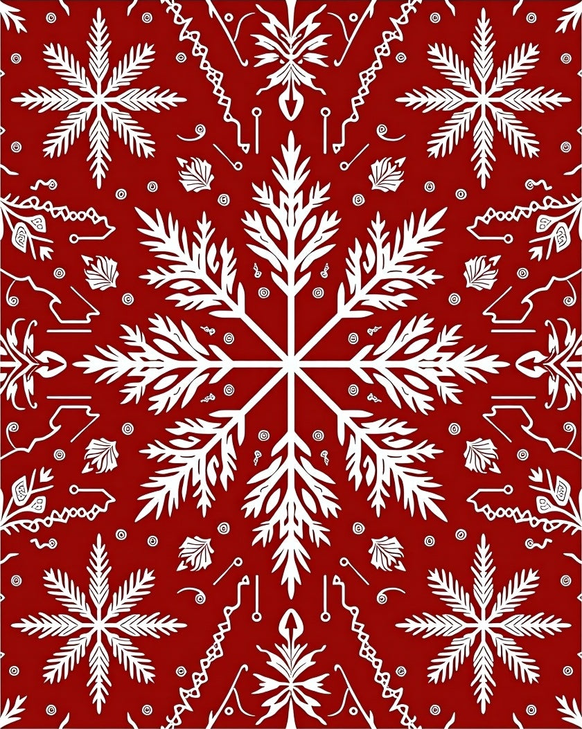 Crimson White Snowflake Symmetry Decor Rug
